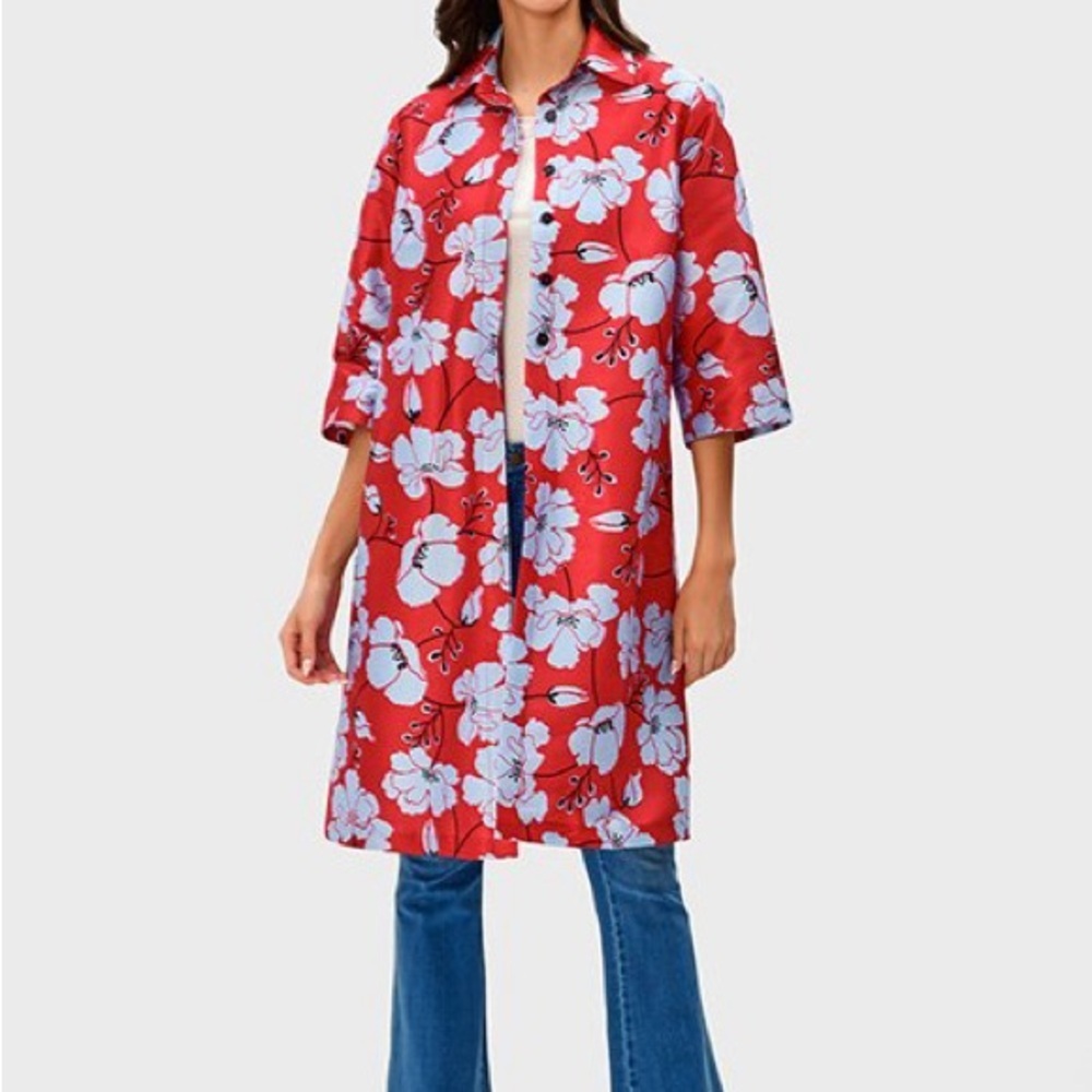 WAYWARD FANCIES eShakti Floral Print Dupioni Kimono Style Trench Jacket size M - Picture 16 of 16